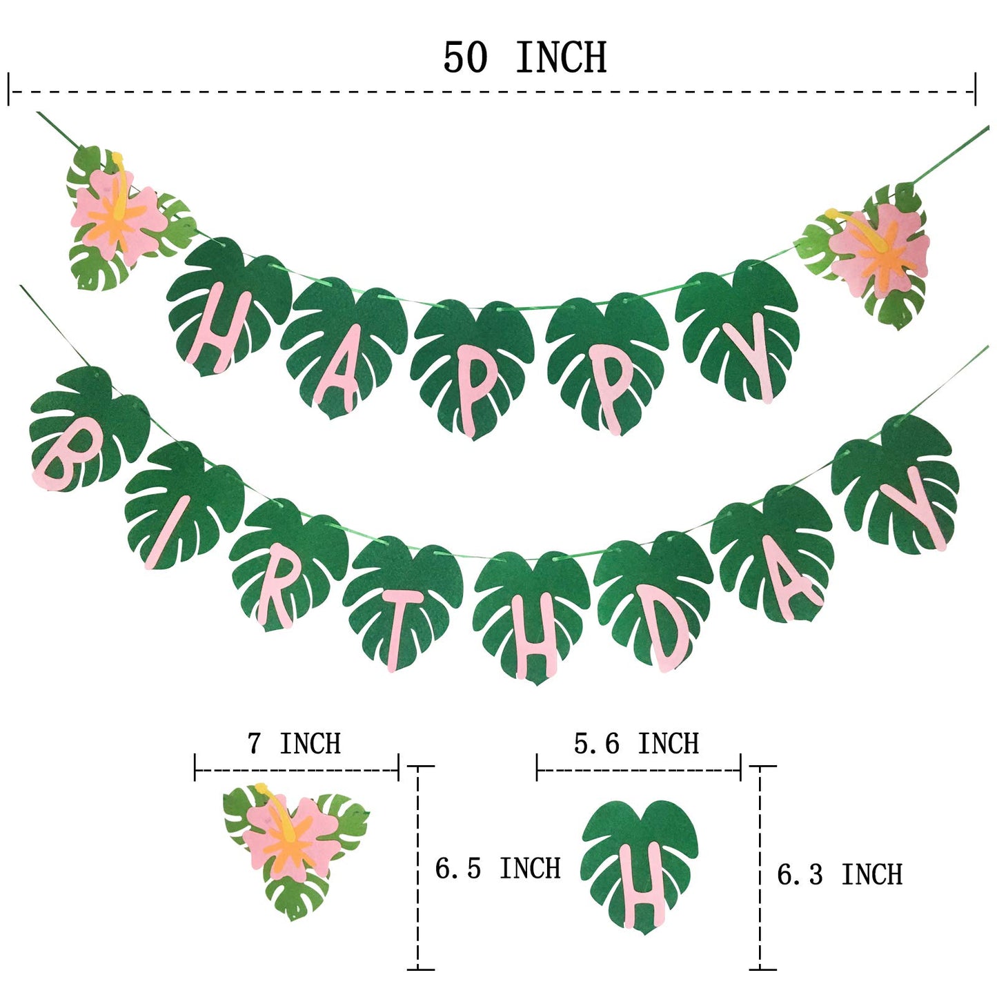 OU RUI Hawaiian Party Happy Birthday Banner for Tropical Luau Party Palm Leaf Decorations