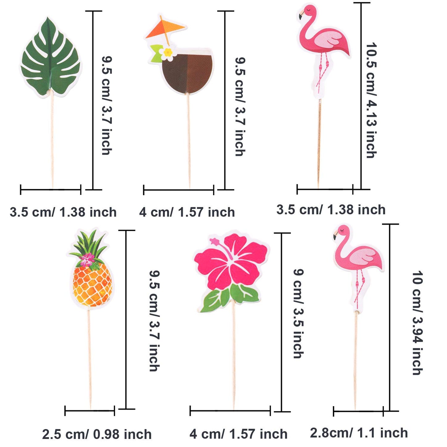 Maitys 72 Pcs Luau Cupcake Toppers Tropical Cake Decorations Hawaiian Toothpicks with Flamingo Pineapple Palm Leaves Shape Picks for Summer Beach