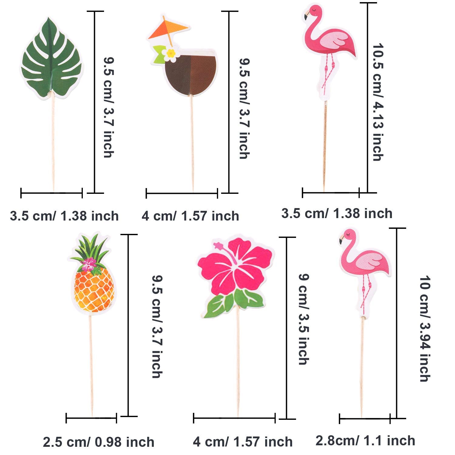 Maitys 72 Pcs Luau Cupcake Toppers Tropical Cake Decorations Hawaiian Toothpicks with Flamingo Pineapple Palm Leaves Shape Picks for Summer Beach