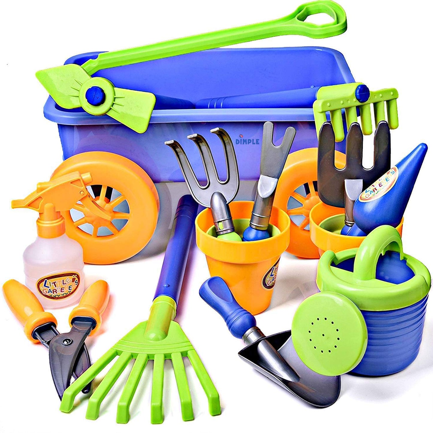 Dimple Garden Wagon & Tools Toy Set Premium 15 pcs Gardening Tools