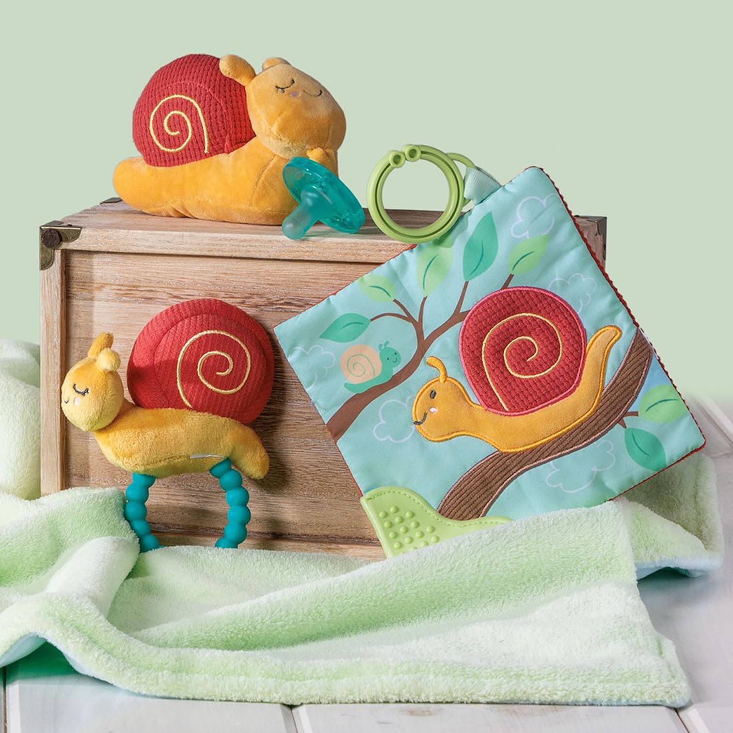Mary Meyer Soft Baby Rattle with Soothing Teether Ring, 6-Inches, Skippy Snail