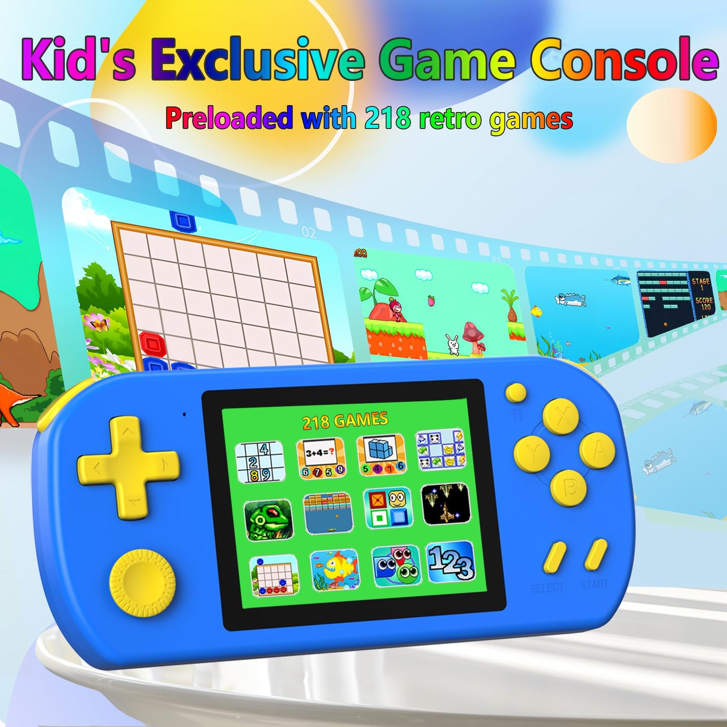 CCTU Handheld Games for Kids Preloaded 218 Retro Video Games, Portable Gaming System with 3.0" Screen Rechargeable Battery, Mini Travel Electronic Toy