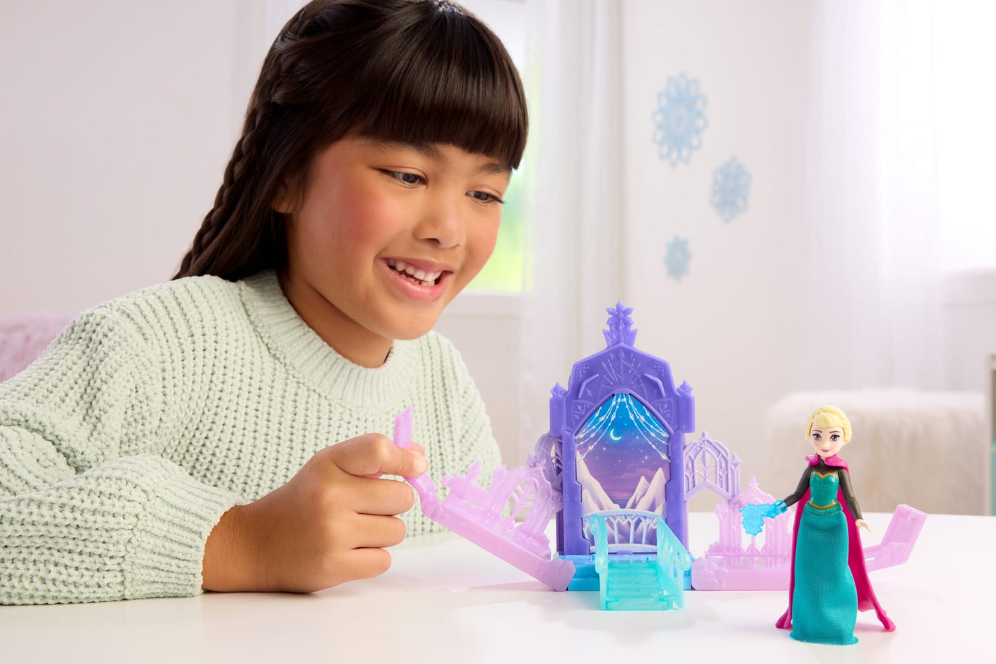 Mattel Disney Frozen Anna or Elsa Pop-Up Castle w/ 4 Surprises, Including Small Doll, Storytime Stacker Playset & 2 Accessories (Character May Vary)