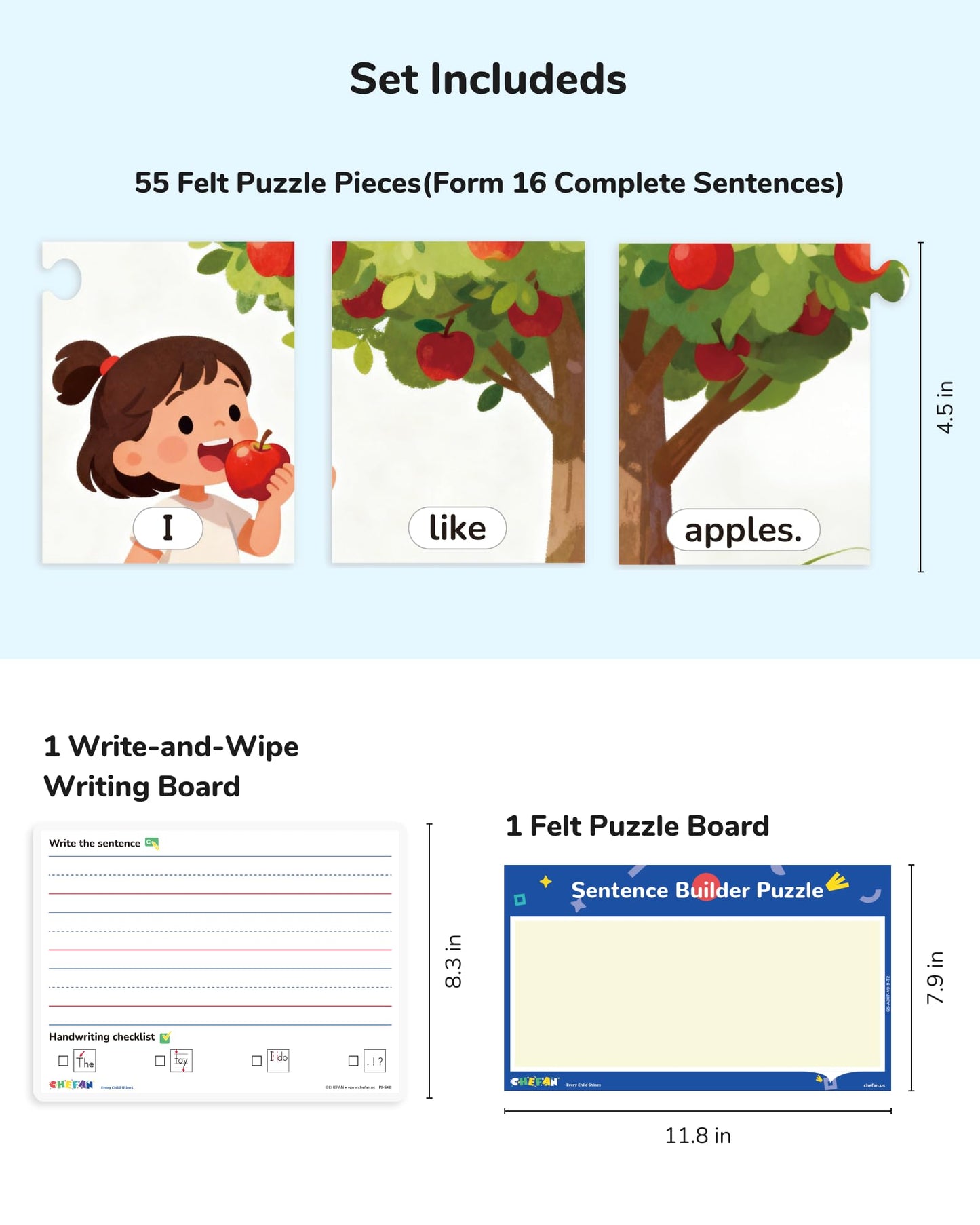 CHEFAN Sentence Building Puzzle for Kids, Reading & Writing Learning Game with Sight Words & Phonics, Sentence Board & Writing Board, Speech Therapy