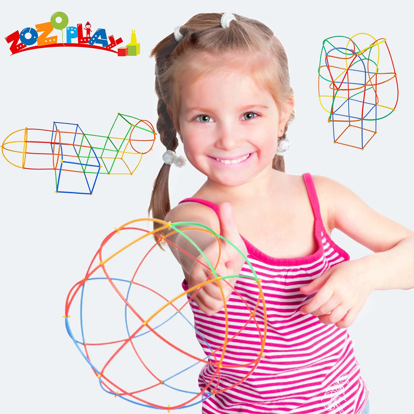 ZOZOPLAY Straw Constructor STEM Building Toys 800 Piece Straws and Connectors Building Sets Colorful Motor Skills Interlocking Plastic Engineering
