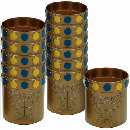 Fun Express Set of 12 Pieces Knight Party Mugs with Jewel Rim, Holds 8 oz, BPA Free Plastic, Royal and Princess Themed Party Supplies, Golden