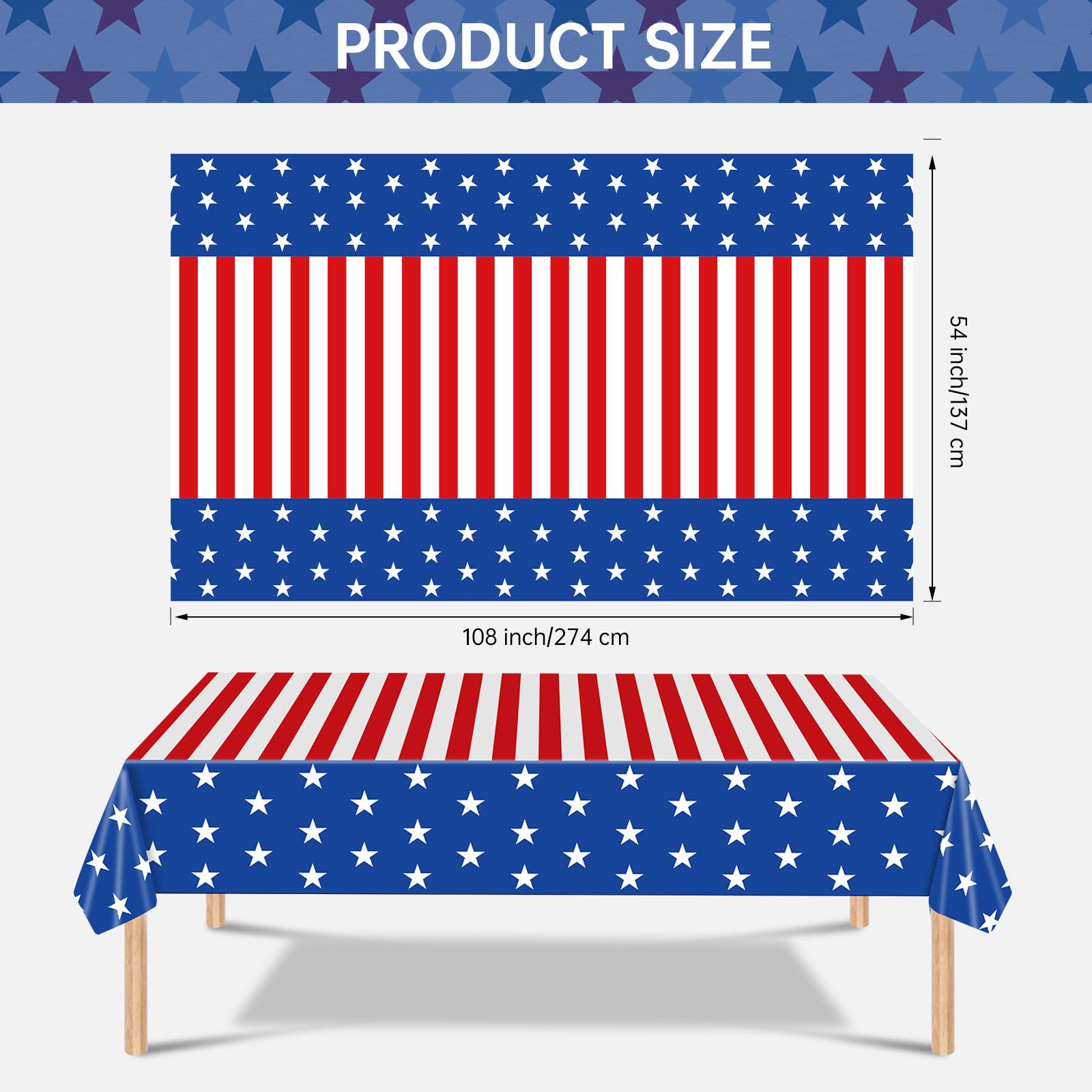2 Pack 4th of July Tablecloth - Patriotic American Flag Table Cloth, Plastic Disposable Rectangle USA Star Stripe Table Cover for Memorial day Fourth