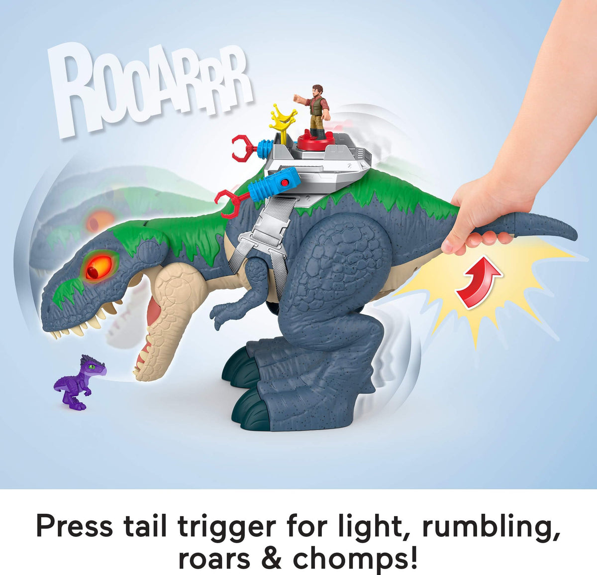 Fisher-Price Imaginext Jurassic World Rebirth Dinosaur Playset, Ultimate Action Chomp T. rex 18-inch Dino Toy with Lights, Sounds, Motion & 2 3-inch