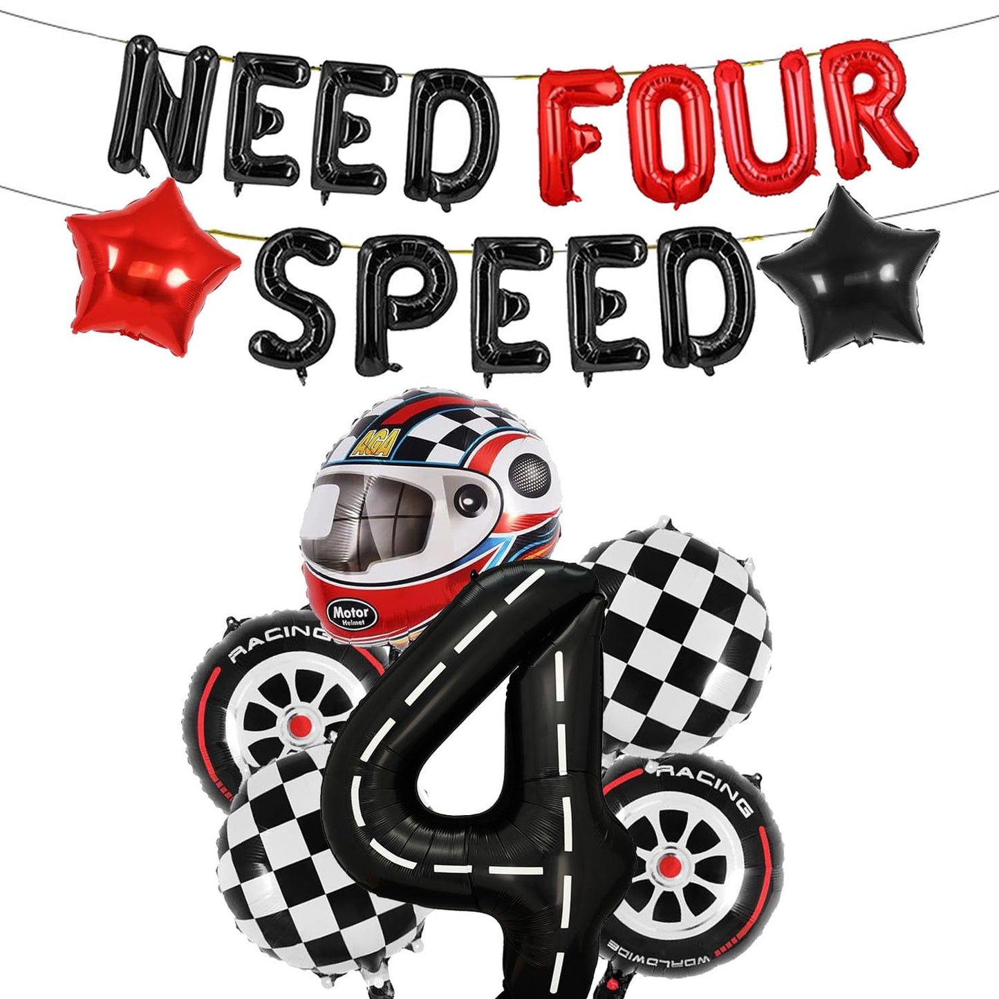Need Four Speed Birthday Decoration Need Four Speed Balloons Backdrop Racing Car 4th Birthday Decoration Boys Race Car Themed 4th Bday Party Supplies