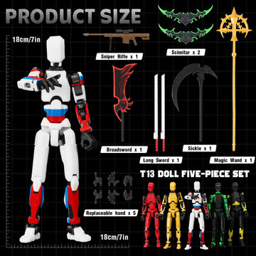 Flsuntlyu T 13 Action Figure Set: 5-Pack - A Collection of Pre-Assembled, Vibrantly Multi-Colored T 13 Figures, Complete with Laser Sabers