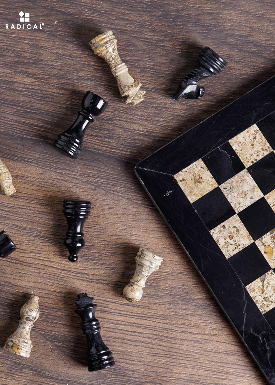 Radicaln Marble Chess Set 12'' Inches Black and Coral Handmade Luxury Board Games for Adults, Ideal Marble Chess Board Game Set & Chess Pieces