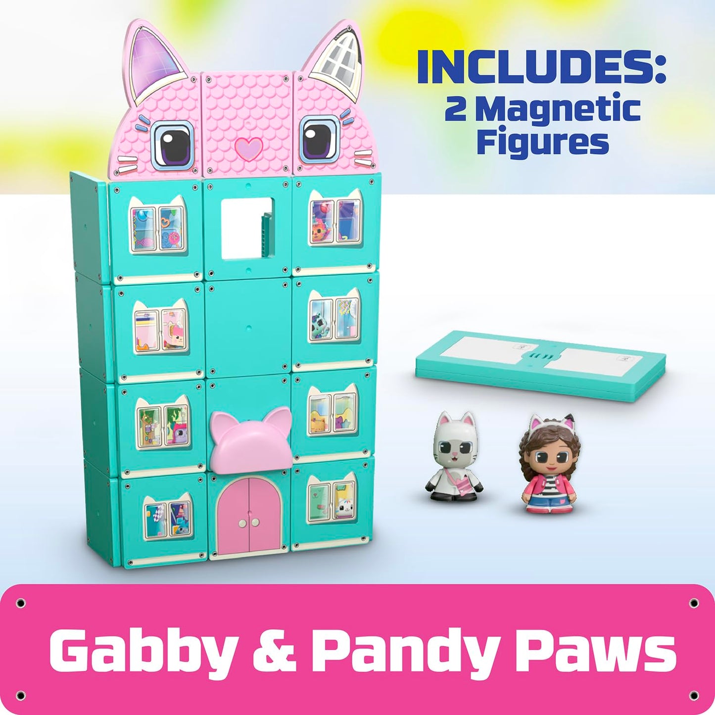 Tile Town Gabby’s Dollhouse 35-Piece Magnetic Tile Playset, Interactive STEM Magnetic Tiles Toys, Includes Gabby & Pandy Paws Figures, Action Tiles