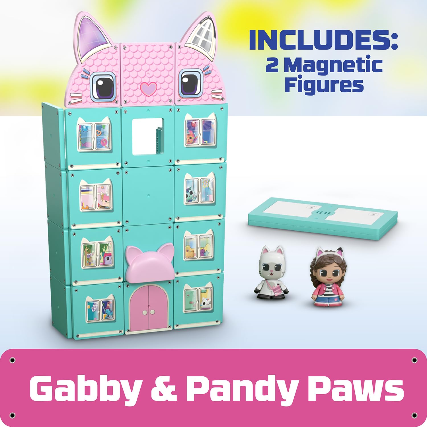 Tile Town Gabby’s Dollhouse 35-Piece Magnetic Tile Playset, Interactive STEM Magnetic Tiles Toys, Includes Gabby & Pandy Paws Figures, Action Tiles