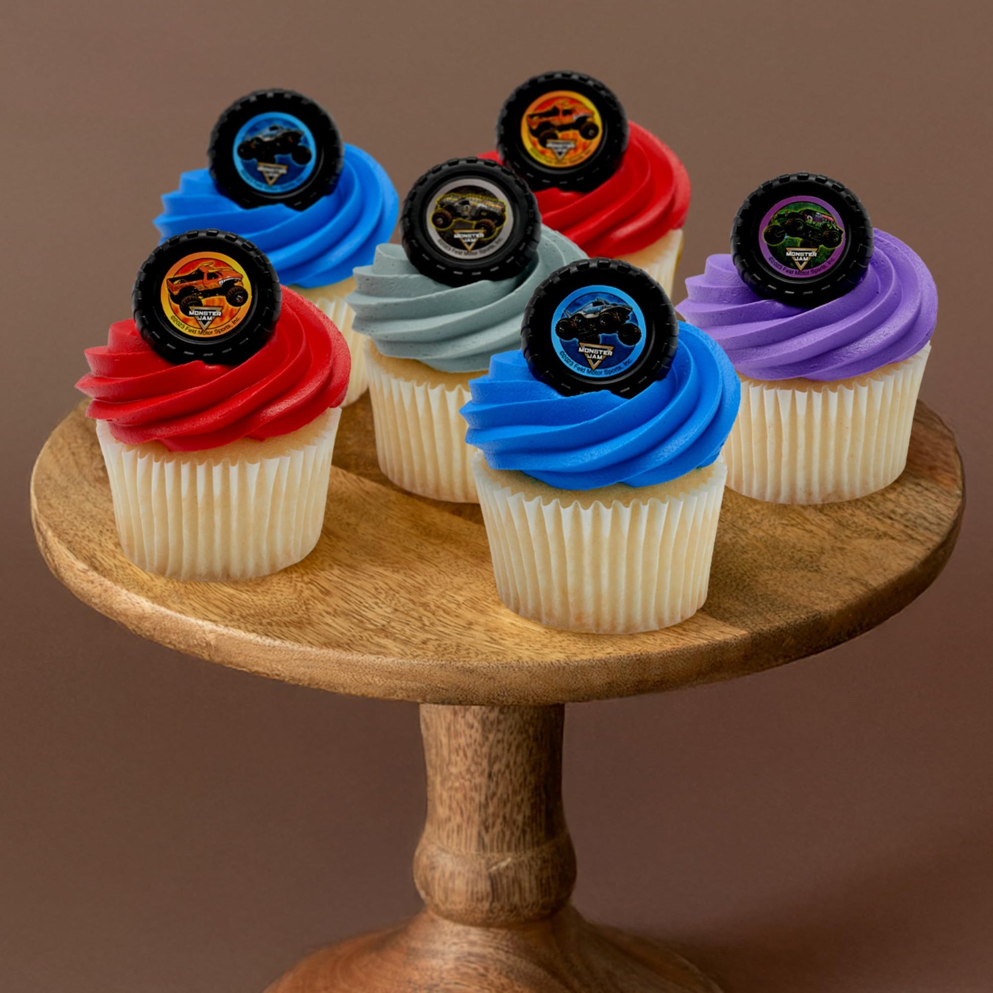Monster Jam Rings, 24 Monster Truck Cupcake Toppers, Bright Colorful Truck Tire Cupcake Decorations, Food Safe - 24 Pack