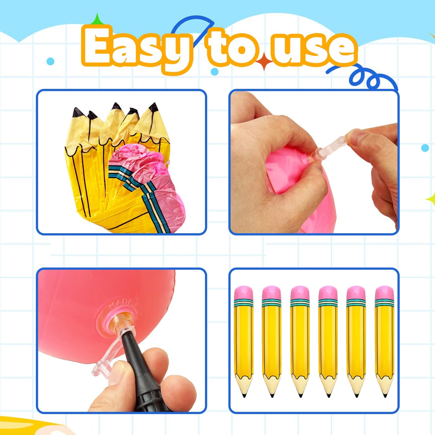 6 PCS 27 Inch Large Inflatable Pencil,Blow up Pencil Balloon,Back to School Graduation Decor for Classroom Birthday Party Supplies