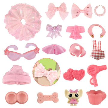15 Pcs Miniature Pet Figure Accessories Set - Random Dress Clothes Bow Collar Food Drink for lps Shorthair Cat Collie Dachshund Cocker Spaniel