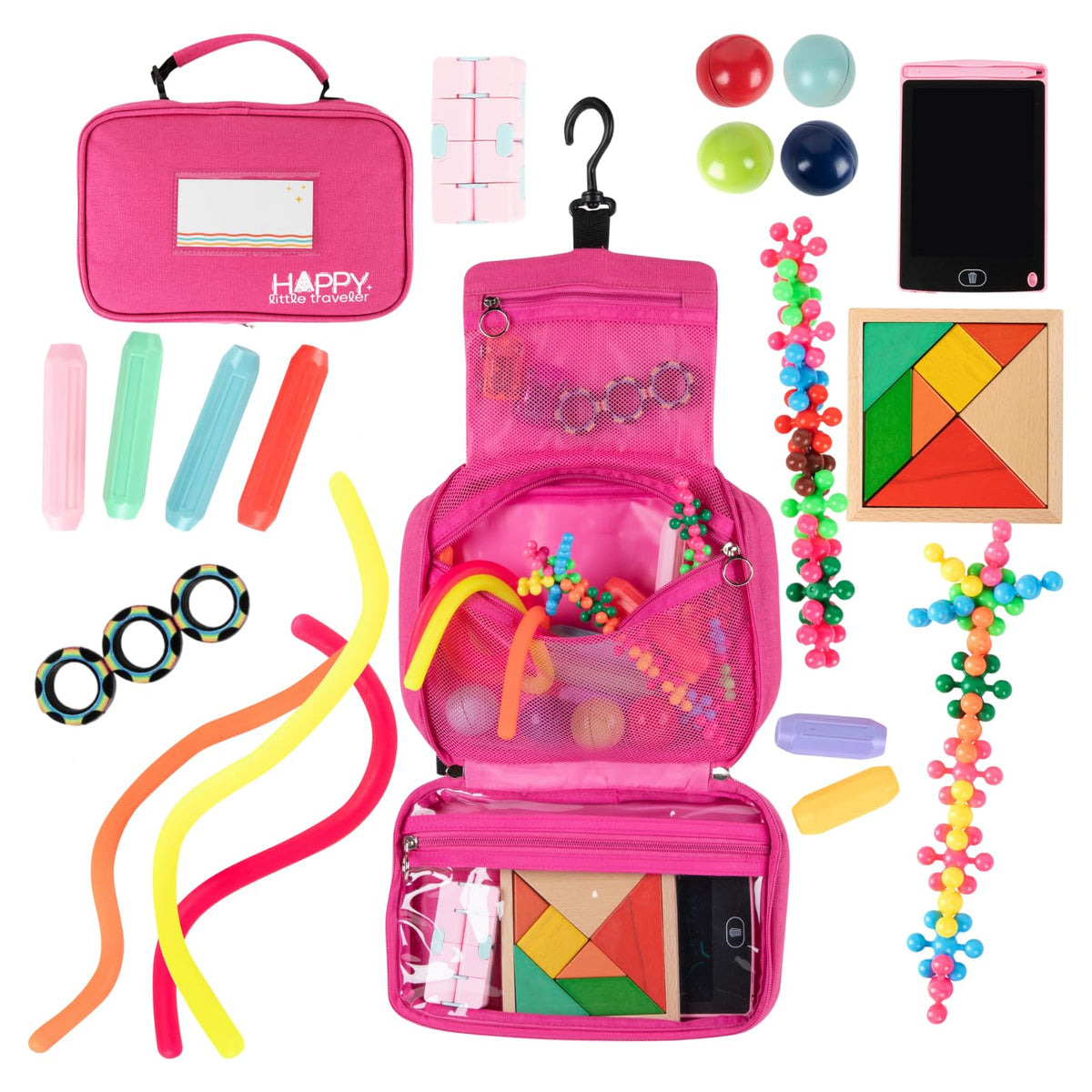 Travel Essentials for Kids - All-in-One Hanging Bag with Kid Toys, Road Trip Activities for Kids, Sensory Toys & Travel Games for Airplane Trips, Car
