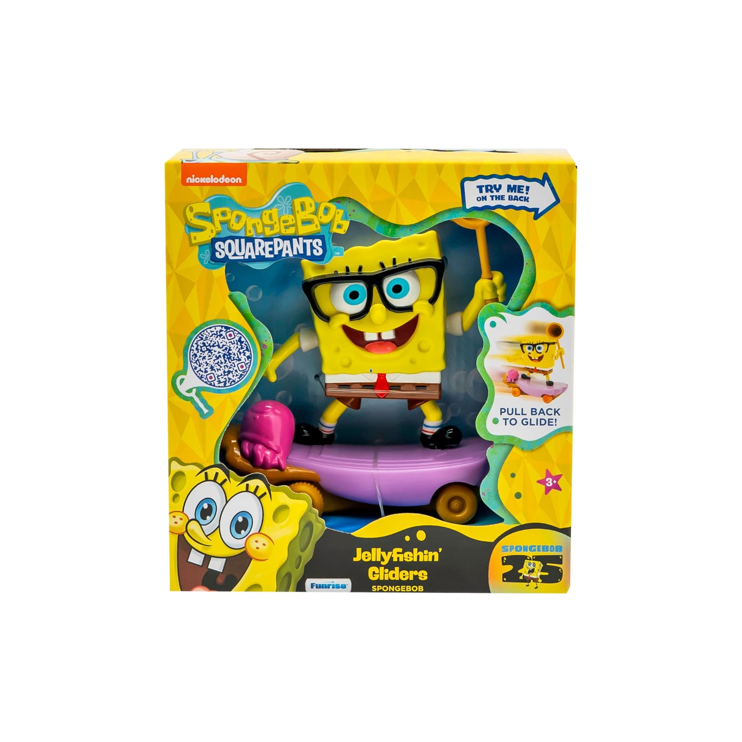SPONGEBOB SQUAREPANTS Jelly Fishin Gliders - 5 in Spongebob Pull-Back Racing Toy with Action Net, Fast Motion & Undersea Adventure Play for Kids Ages