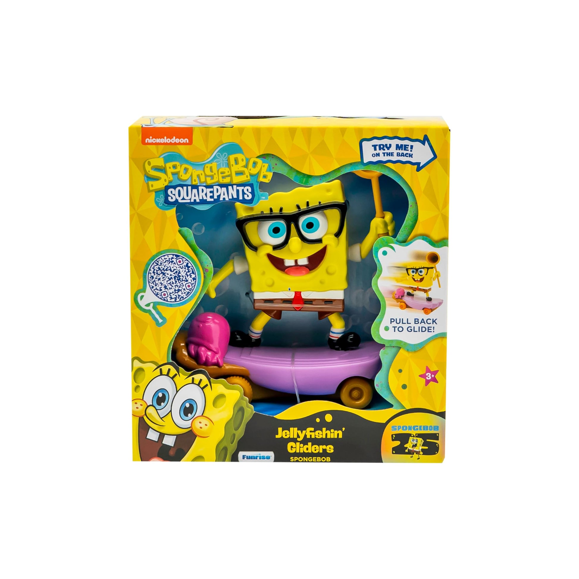 SPONGEBOB SQUAREPANTS Jelly Fishin Gliders - 5 in Spongebob Pull-Back Racing Toy with Action Net, Fast Motion & Undersea Adventure Play for Kids Ages