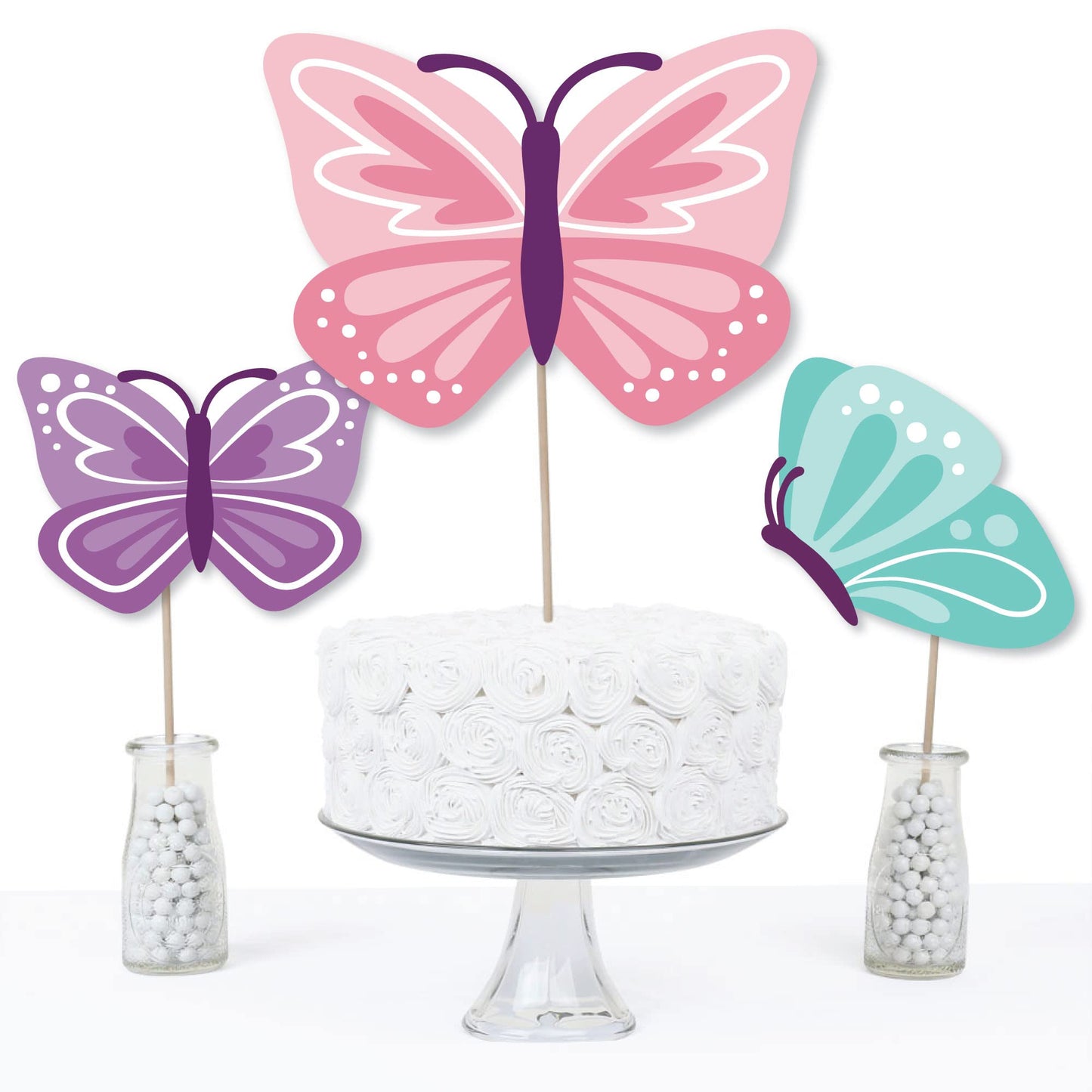 Big Dot of Happiness Beautiful Butterfly - Floral Baby Shower or Birthday Centerpiece Sticks - Table Toppers - Set of 15