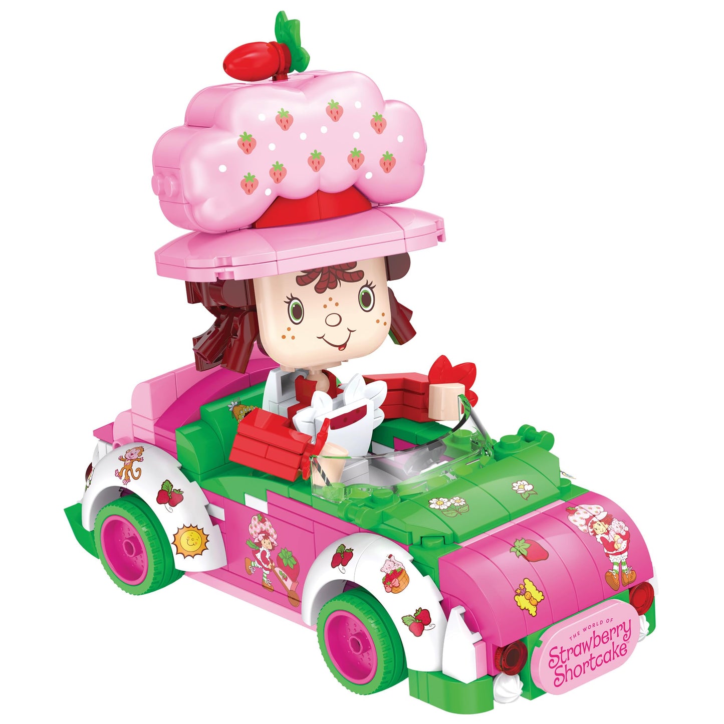 Brickcraft Strawberry Shortcake Berry Cruiser Christmas Building Kit, Festive 362-Piece Buildable Figure & Car Block Set, Classic Cartoon Collectible
