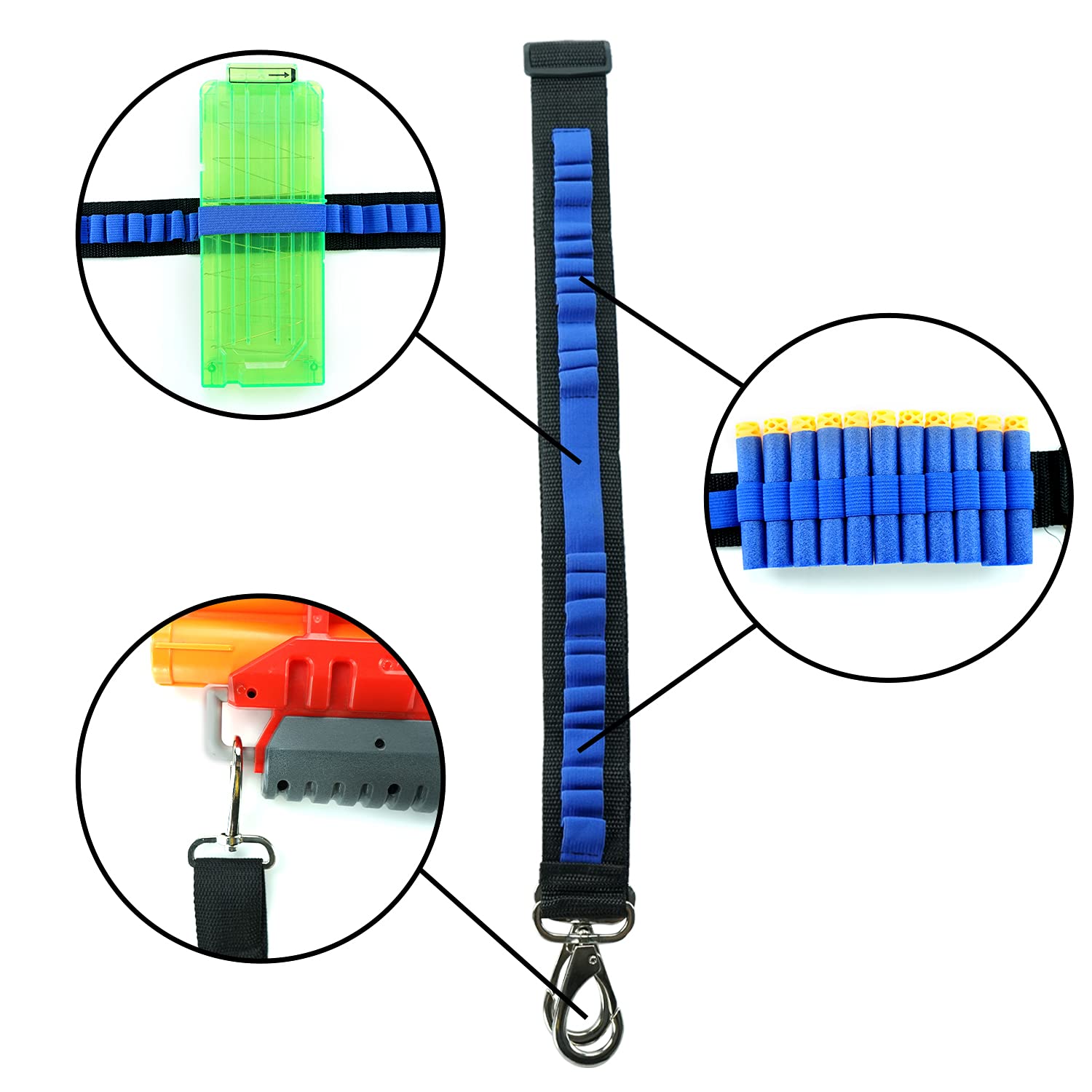 BOROLA Bandolier Toy Gun Soft Bullets Shoulder Strap Adjustable Clip Charger Darts Ammo Storage Belt Compatible for Nerf Blasters (2 Point Tactical