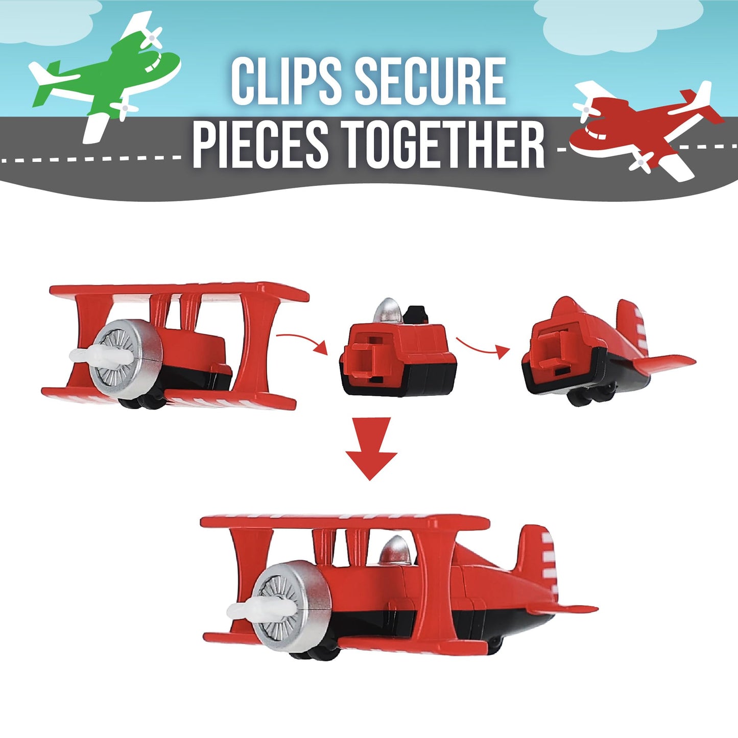 Popular Playthings Magnetic Vehicles for Toddlers 1-3, Mini Mix or Match Car Toys, Set of 8 Gift for Kids - Aircraft Airplane with Playmat