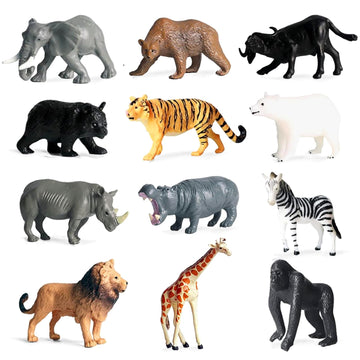 RUSON 12 Pcs Mini Safari Animals Figures Toys, Realistic Jungle Zoo Animal Figurines Cake Topper Toy Set Christmas Birthday Easter Egg Gift Party