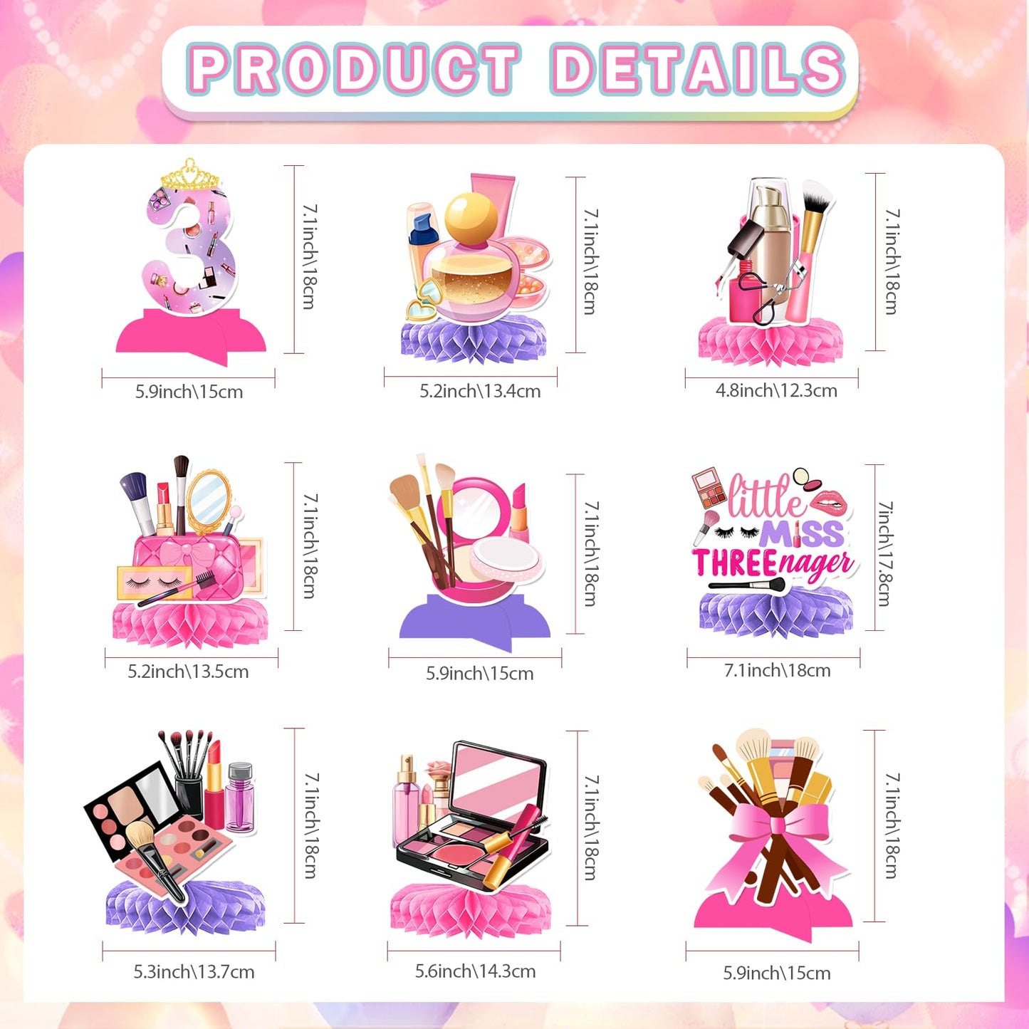 Little Miss Threenager Birthday Decorations: 9Pcs Little Miss Threenager Centerpieces Threenager Birthday Decorations Girl