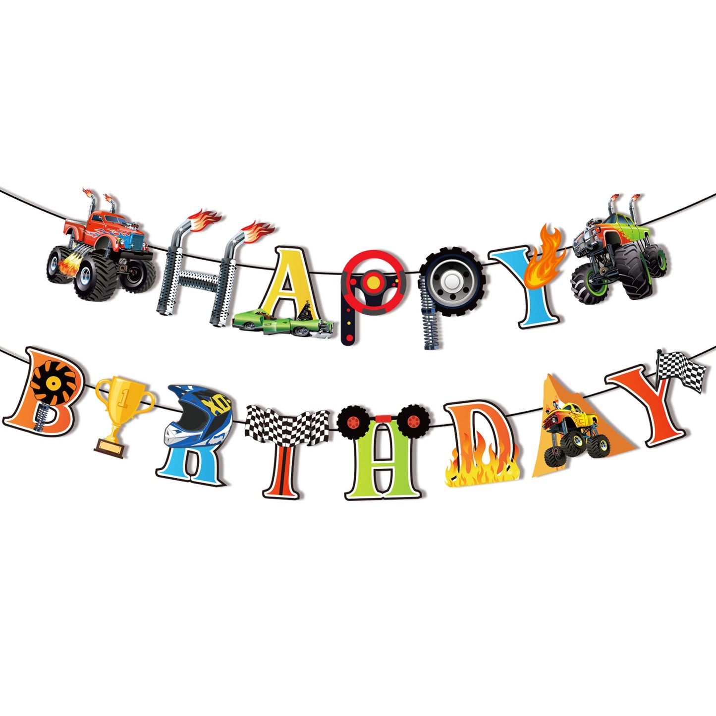 Monster Truck Birthday Banner Monster Truck Birthday Decorations Pre-Strung Monsters Trucks Happy Birthdays Banner Monsters Trucks Banners Cars B-day