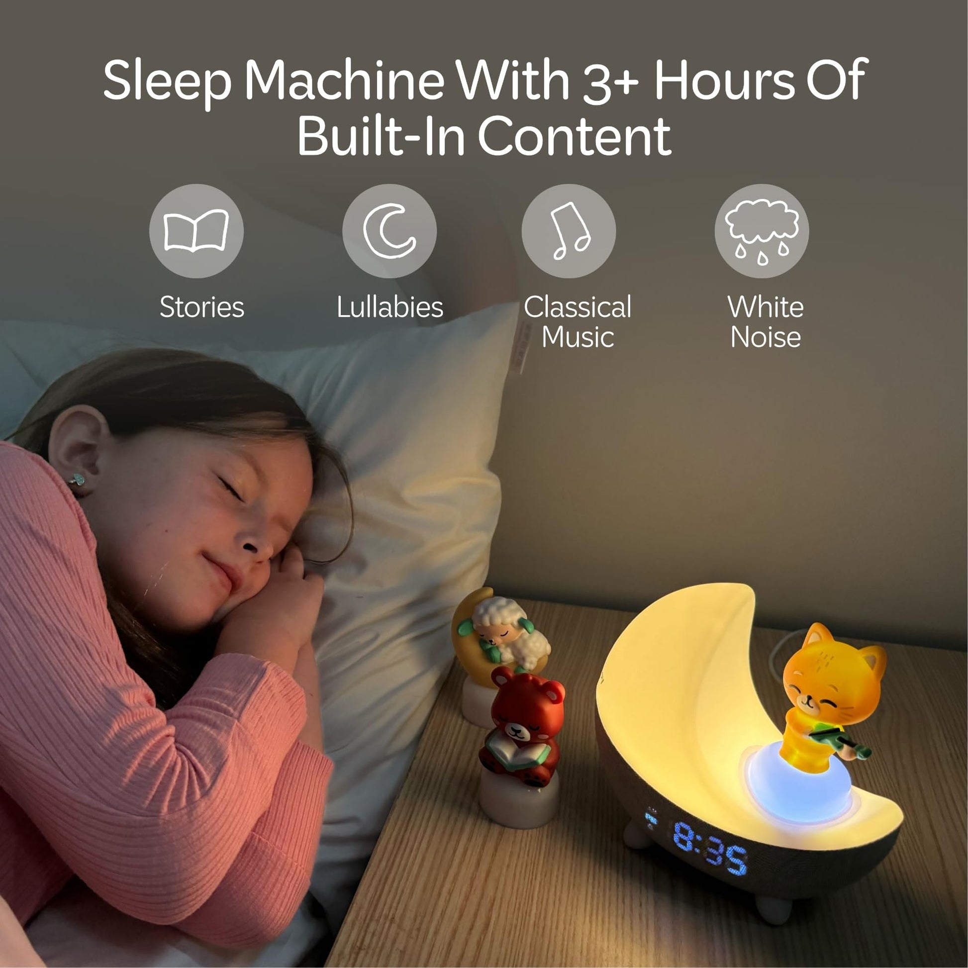 Move2Play, Dozi Sound Machine | Cute Sleep Toy + Sound Machine | 3+ Hrs Thoughtfully Made Bedtime Content | Moonlight Night Light with Changing Colors