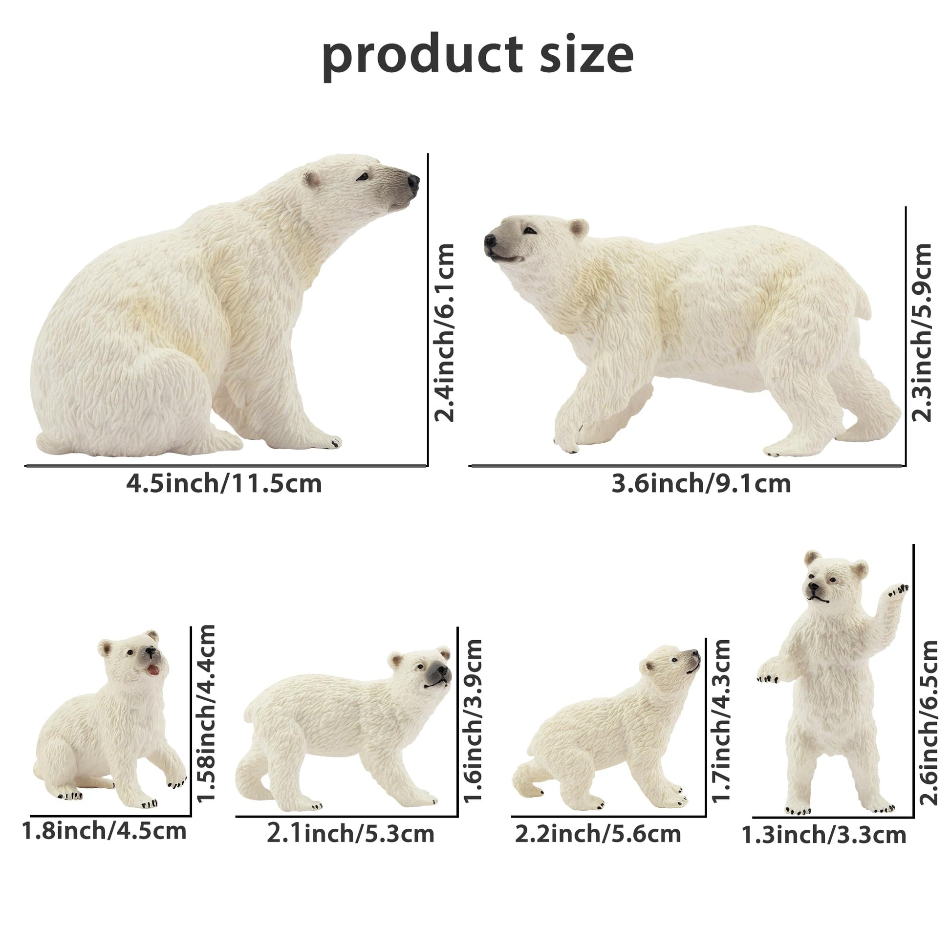 Toymany 6PCS Polar Bear Figurines Toy with Polar Bear Cub, 2-4" Realistic Plastic Arctic Animals Figures Family Set for Christmas Educational Toys