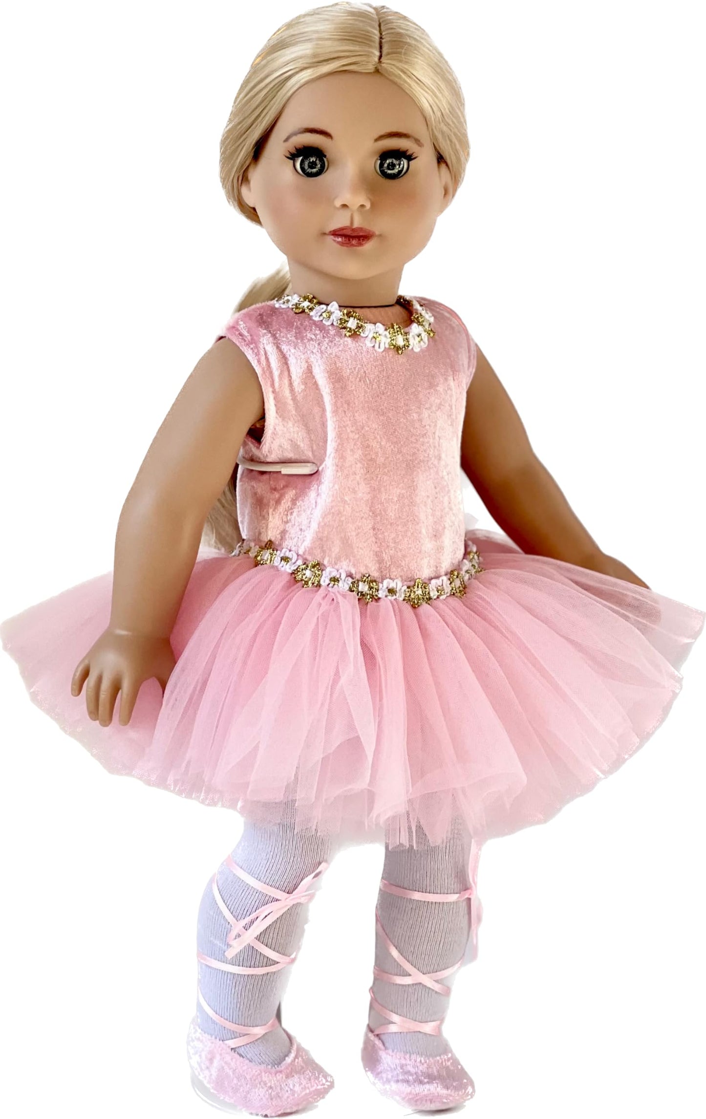 Prima Ballerina - 3 Piece Ballerina Outfit Fits 18 Inch Doll - Pink Leotard with Tutu, White Tights and Ballet Shoes (Doll Not Included)