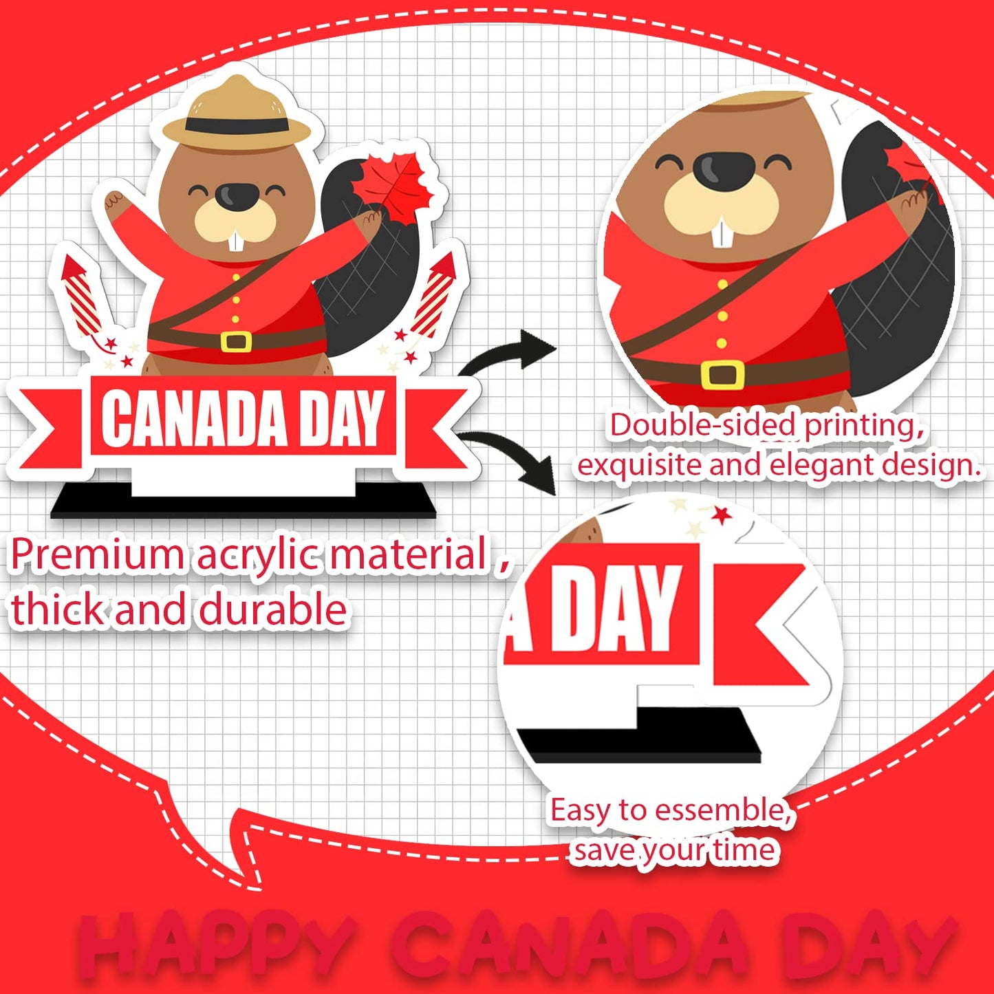 3 Pcs Happy Canada Day Patriotic Table Decoration 1th of July Arylic Table Centerpiece, Cheer to Canadian Party Table Toppers Sign Centerpiece