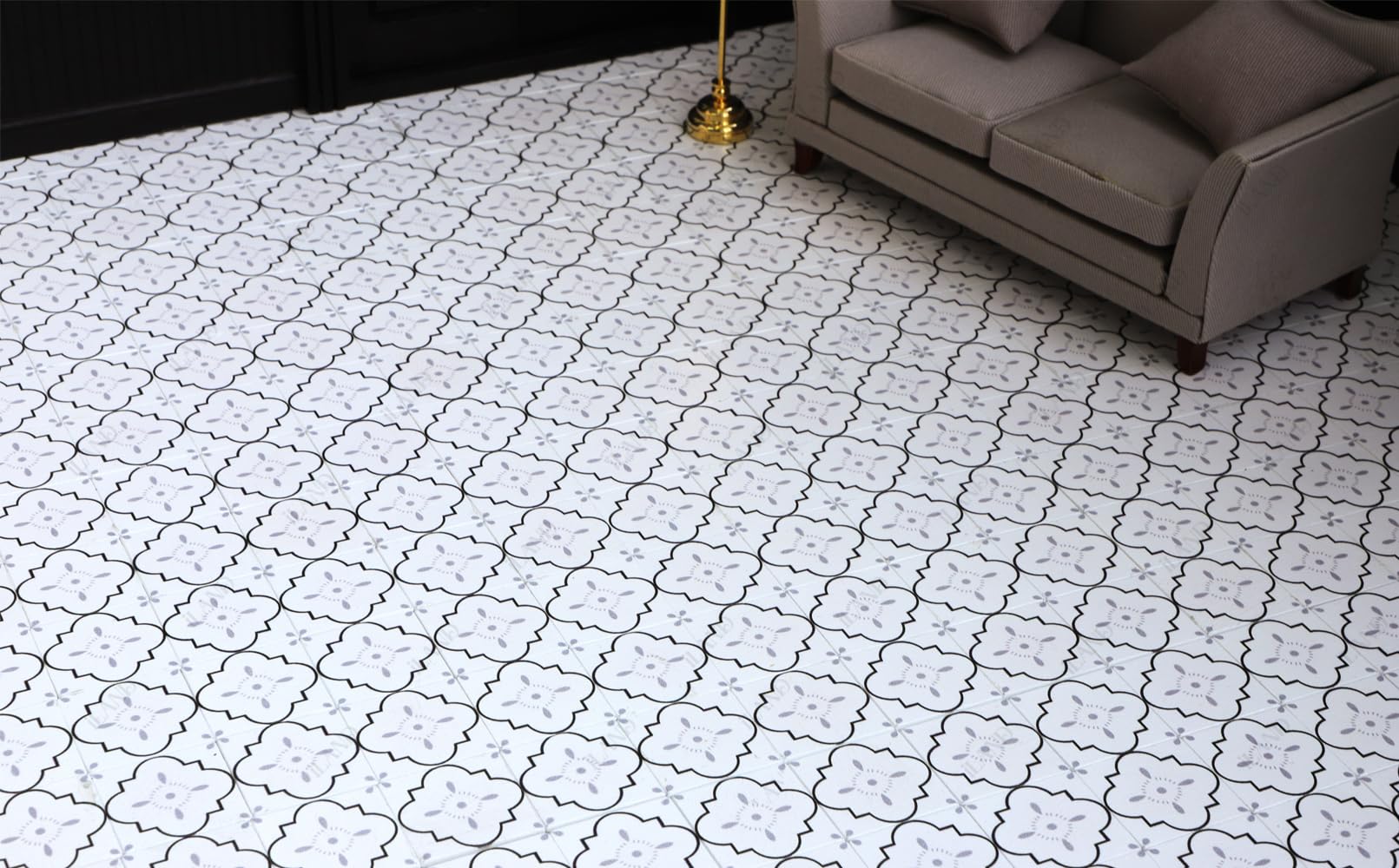 iLAND Double-Sided Dollhouse Flooring Tiles 115PCS for 1/12 Scale and 1/6 Scale Accessories, Reversible French Floral & Marble Tiles, Miniature