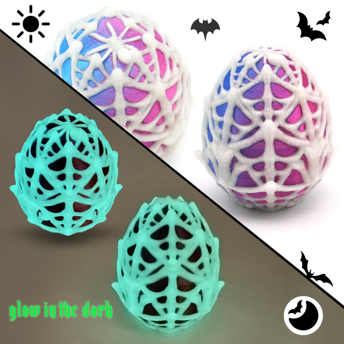 XAKNXGU 3D Printed Spider Egg with 10 Unique Spiders Inside, Glow in The Dark Halloween Toys for Kids, Cute Small 3D Printed Animals Fidget Toys