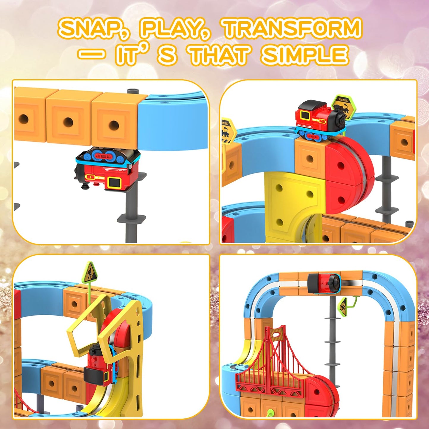 Electric Train Set for Kids, 88PCS Flexible 3D Cube Track STEM Magnetic Toy