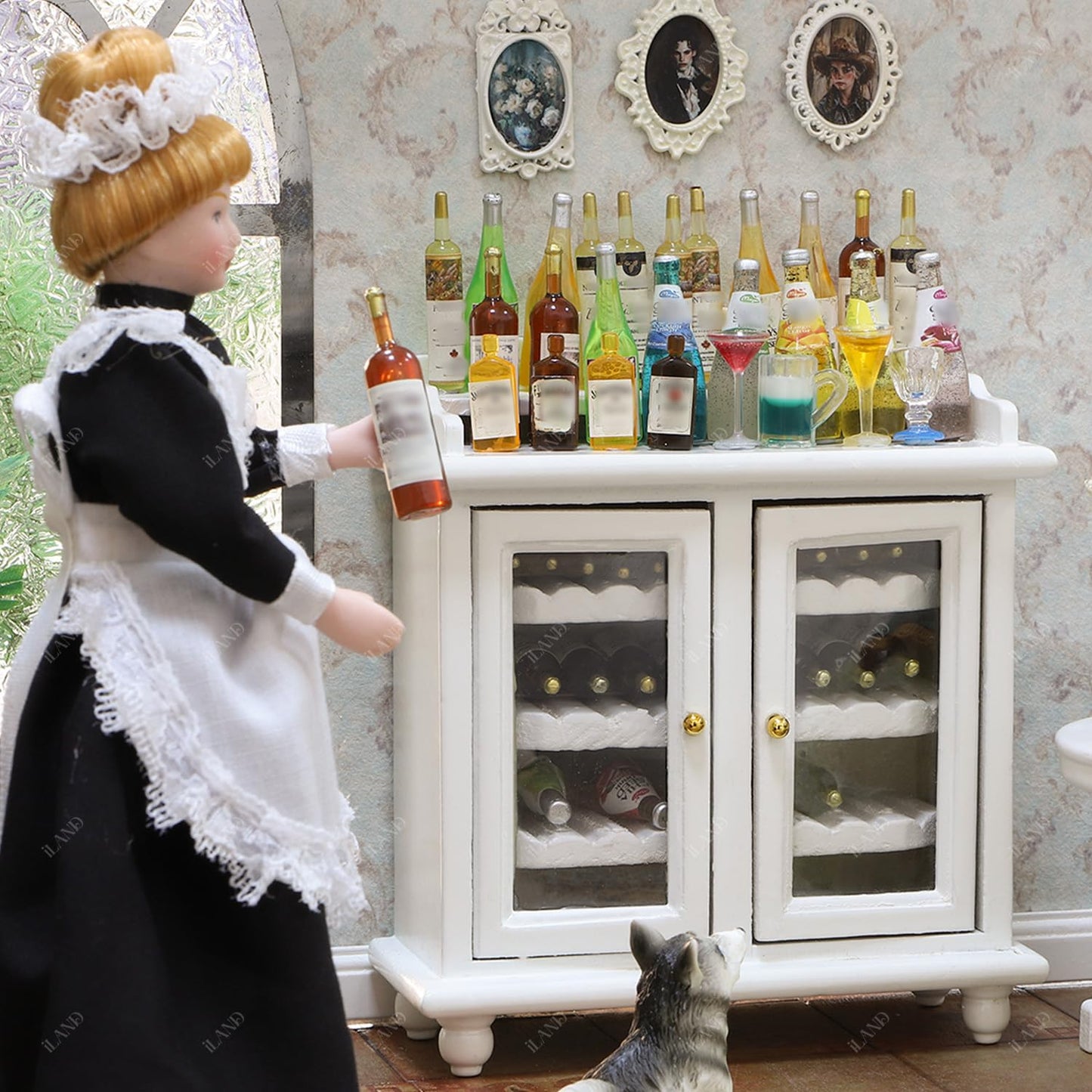 iLAND Dollhouse Furniture Mini Wine Cabinet Dollhouse Kitchen 1 12 Scale Furniture for Miniature Wine Bottles Wooden Mini House Shelf Mini House Décor
