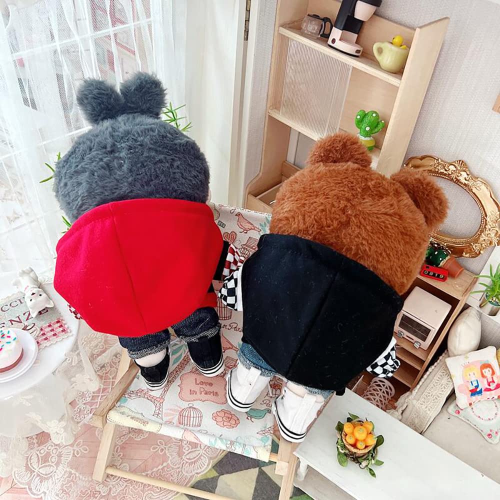 niannyyhouse 20cm Doll Clothes Loose Bulldog Hoodie Flanging Jeans Accessories Kpop Doll Dressup (red+Black)