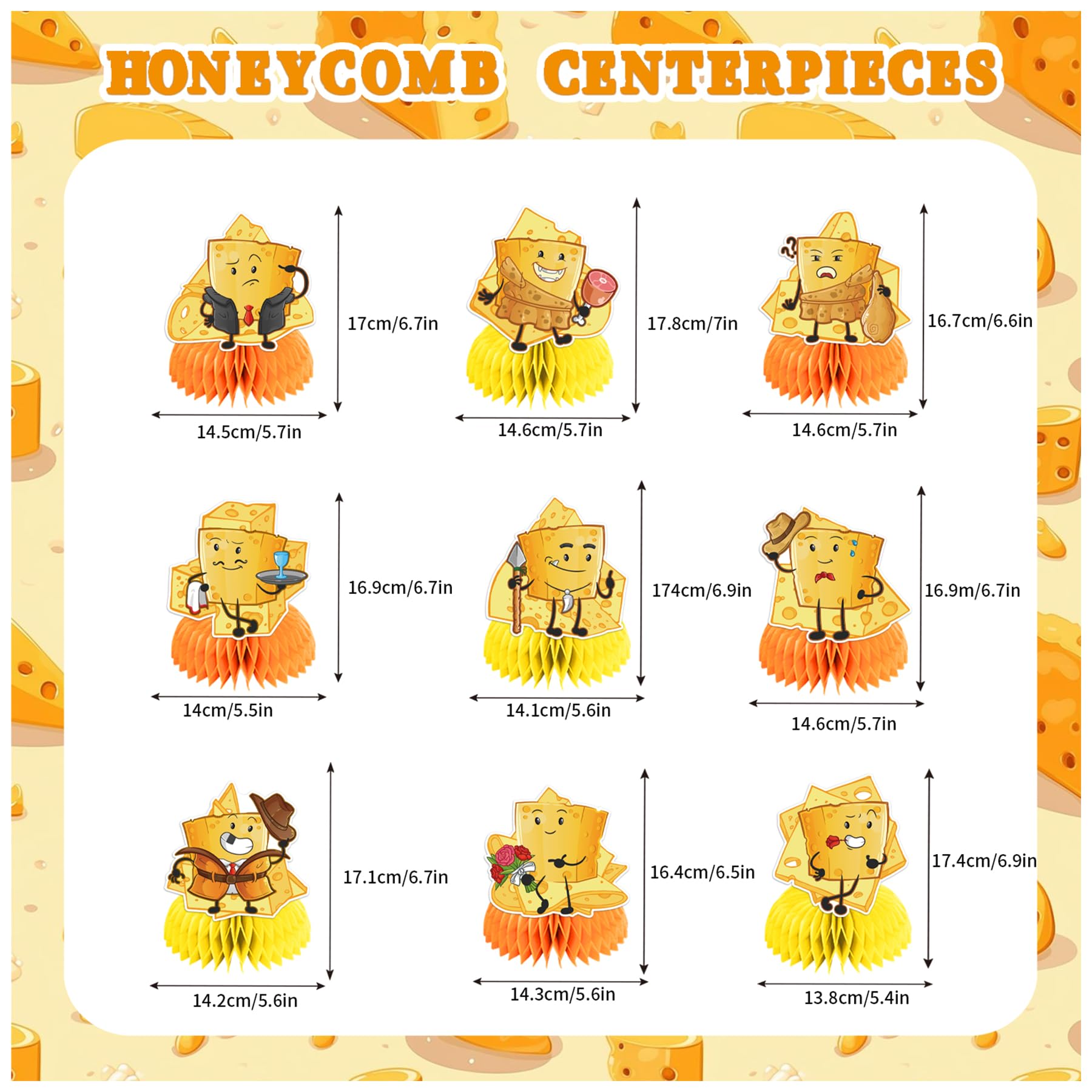 9 PCS Cheese Honeycomb Centerpieces Table Decorations Cheese Table Centerpieces for Cheese Party Supplies Cheese Birthday Party Decorations
