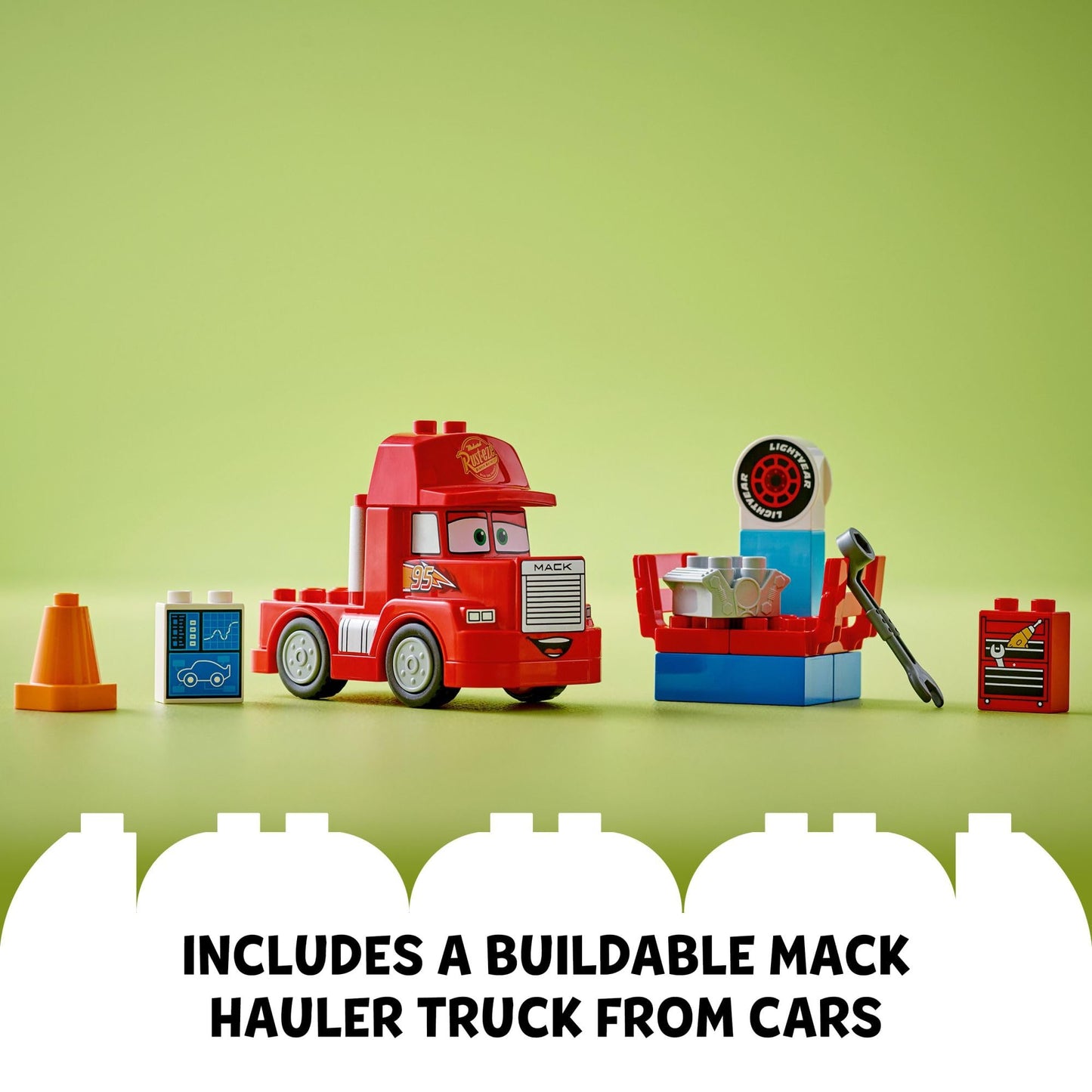 LEGO Disney Pixar Mack at The Race Cars Toys - Pixar Cars Birthday Gift for Toddlers, Preschool, Boys & Girls, Ages 2+ - Educational Building Toys Set