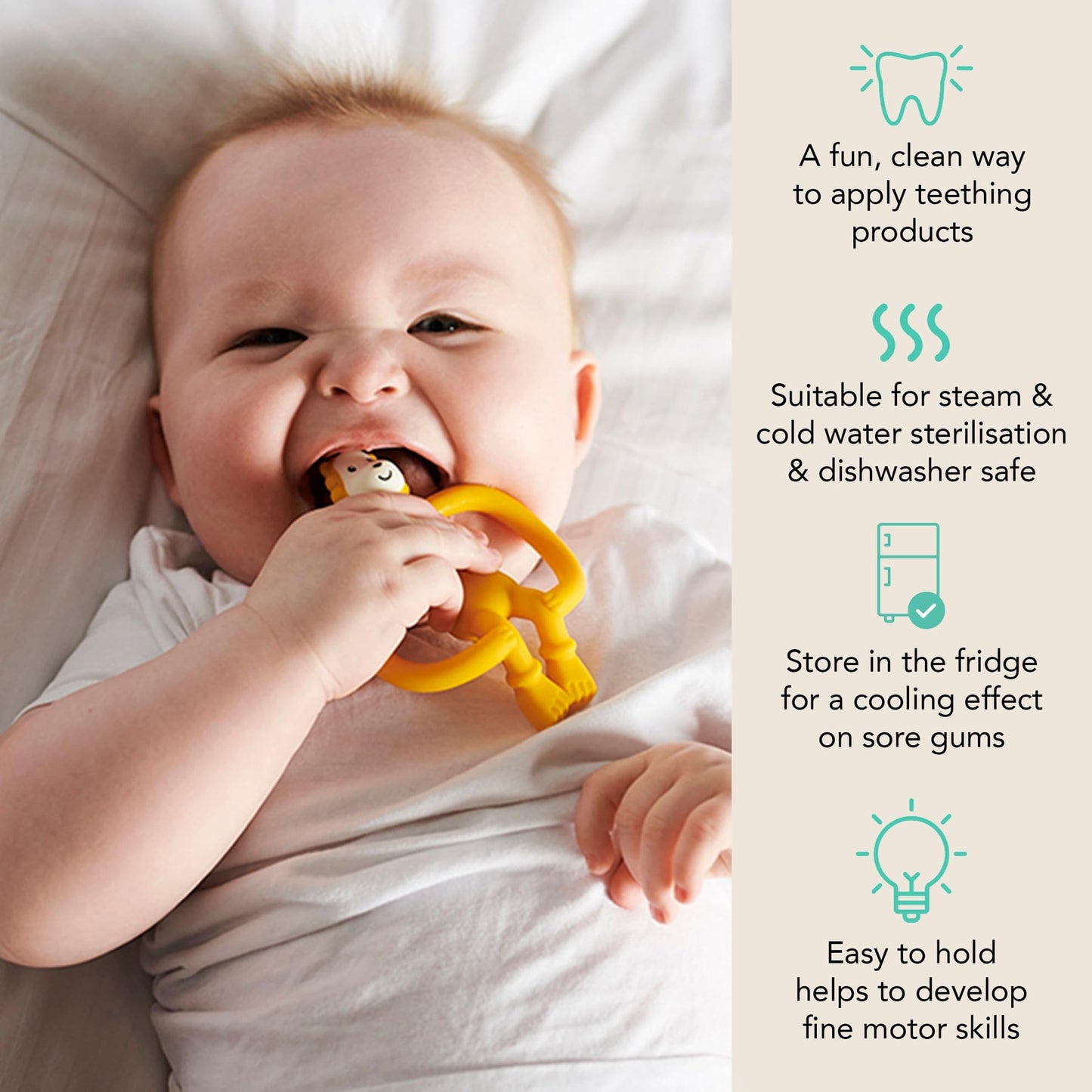 Matchstick Monkey Silicone Teether & Gel Applicator - Silicone Baby Teether, Easy-to-Grip, BPA-Free, Supports Self-Soothing & Early Brushing, 3