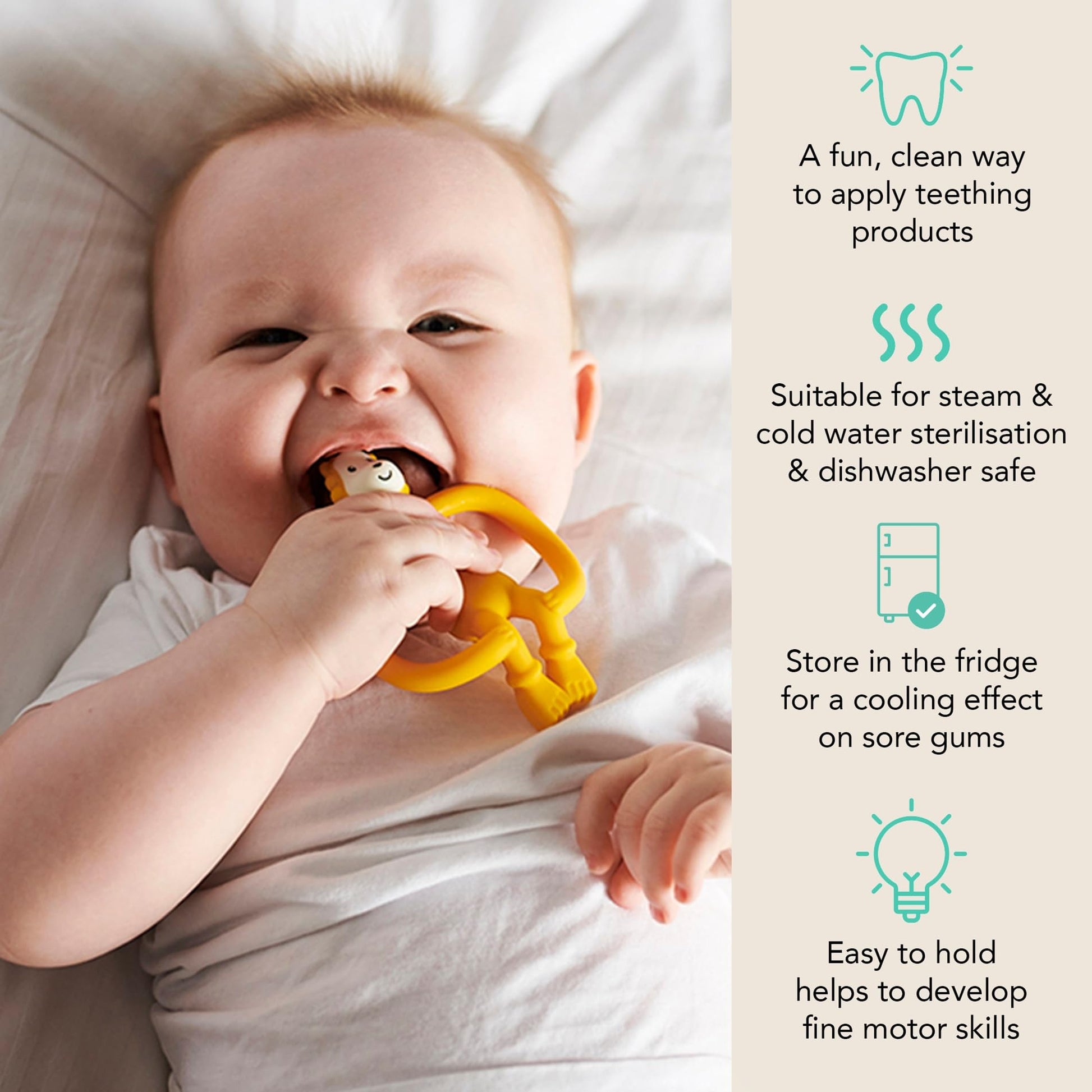 Matchstick Monkey Silicone Teether & Gel Applicator - Silicone Baby Teether, Easy-to-Grip, BPA-Free, Supports Self-Soothing & Early Brushing, 3