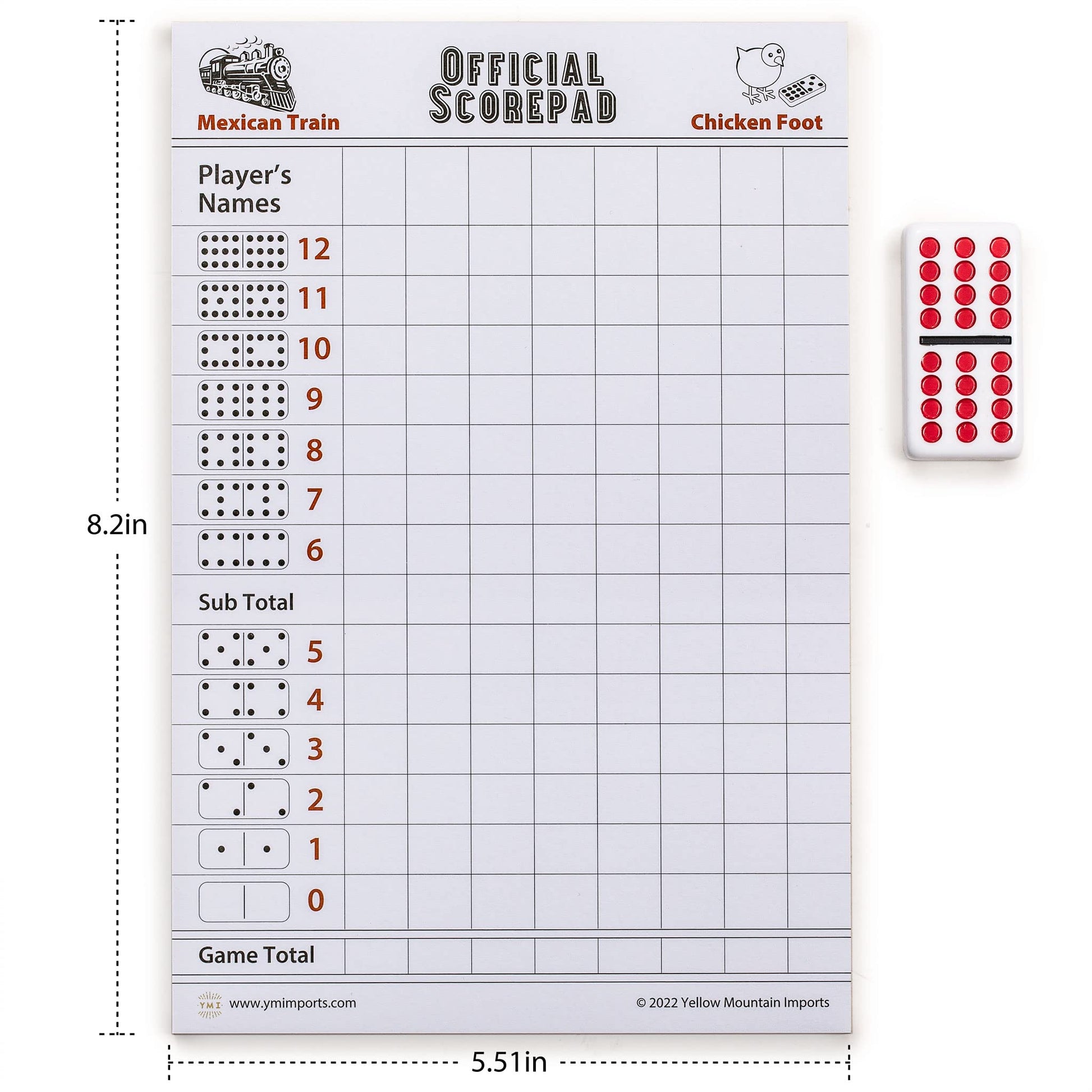 Yellow Mountain Imports 3-Pack Mexican Train and Chicken Foot Dominoes Scorepad - 180 Sheets