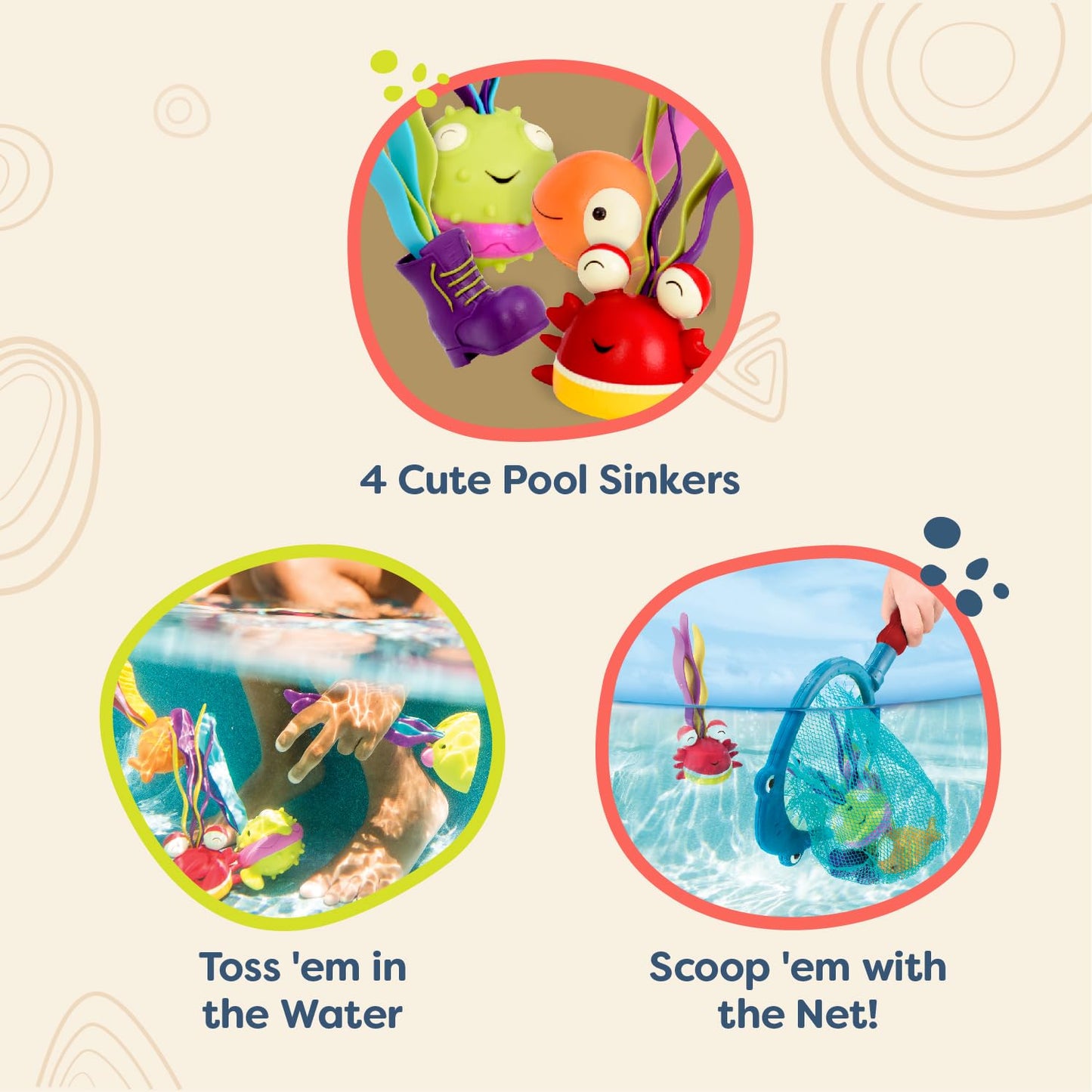 B. toys Diving Pool Toys, Finley Shark Scoop 5-Piece Water Set, Summer
