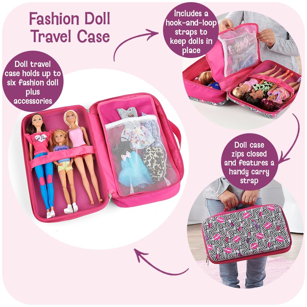 Badger Basket Stylish Travel Case for 12 Inch Fashion Dolls - Storage Solution with Pockets for Doll Accessories - Best for On-The-Go Travel