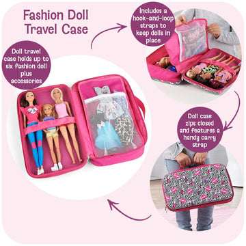 Badger Basket Stylish Travel Case for 12 Inch Fashion Dolls - Storage Solution with Pockets for Doll Accessories - Best for On-The-Go Travel