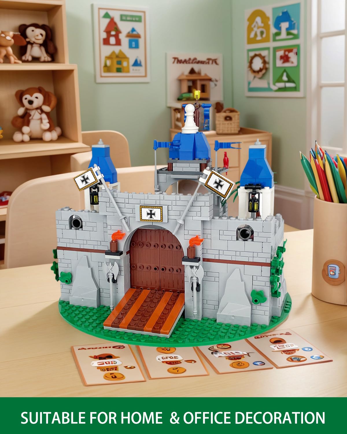 Piegricdiat Medieval Knight Castle Building Blocks Set - Comes with 12 Knights Figures , Compatible with Lego Medieval Town Square House Toys ,