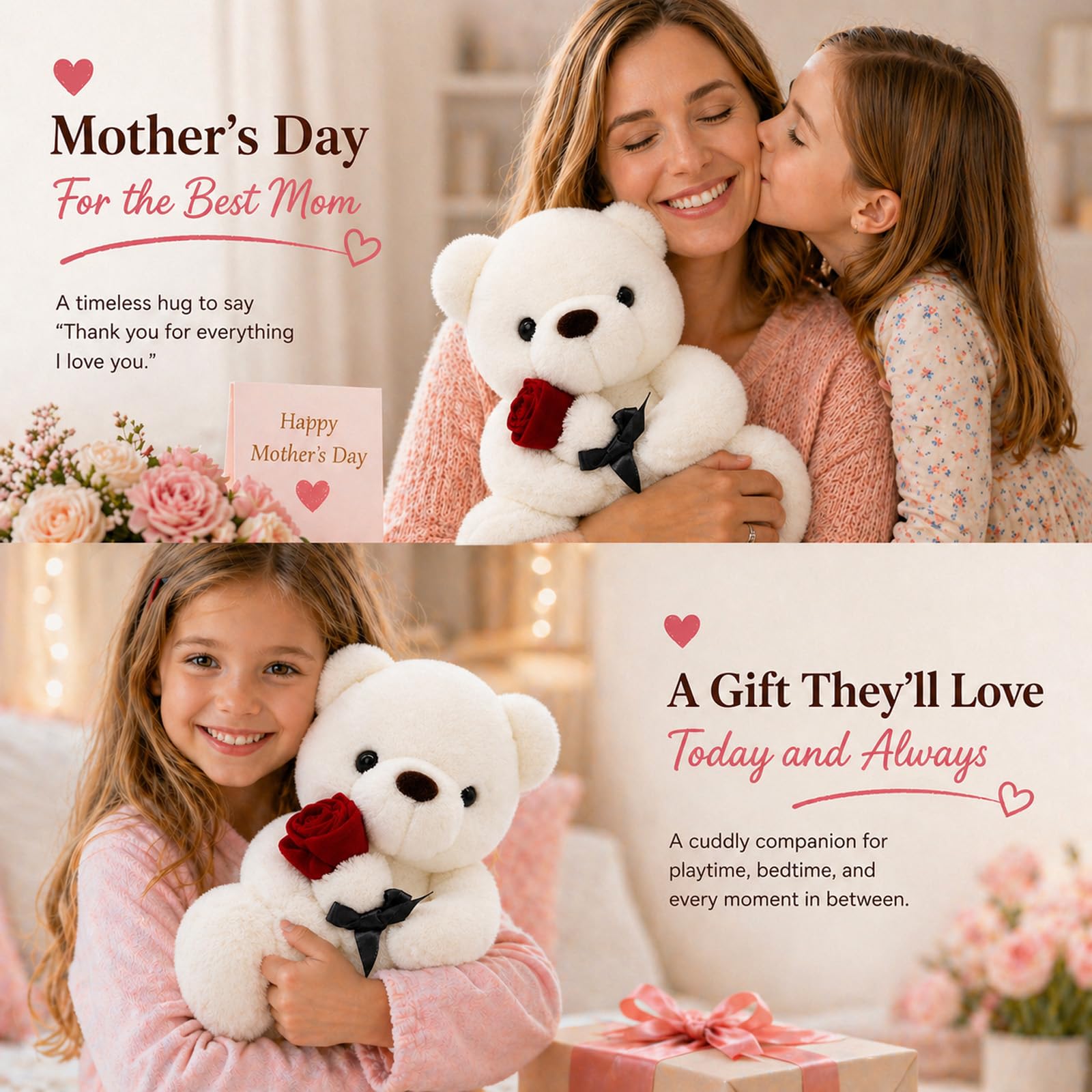 GailiMaiYa Teddy Bear Plush Stuffed Animal Teddy Bear with Rose,Cute Sweet Bear Great Gift for Your Loved One,Girlfriend Kids Birthday, Valentine