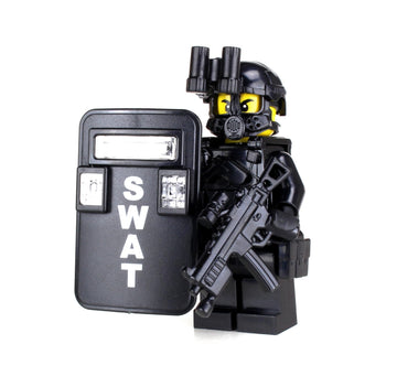 Battle Brick 1.6 Inches Tall Collectible SWAT Police Officer Pointman Custom Minifigure| Genuine Police Minifig | Great Gift for Ages 10+ to Adult